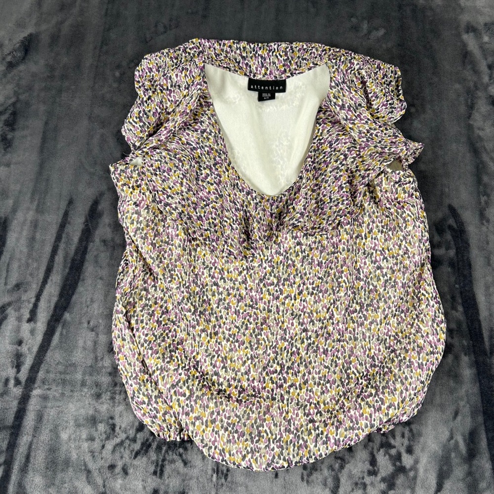 Attention Blouse Womens Small Multicolor Ruffle Flutter Sleeve Bubble Hem 3151